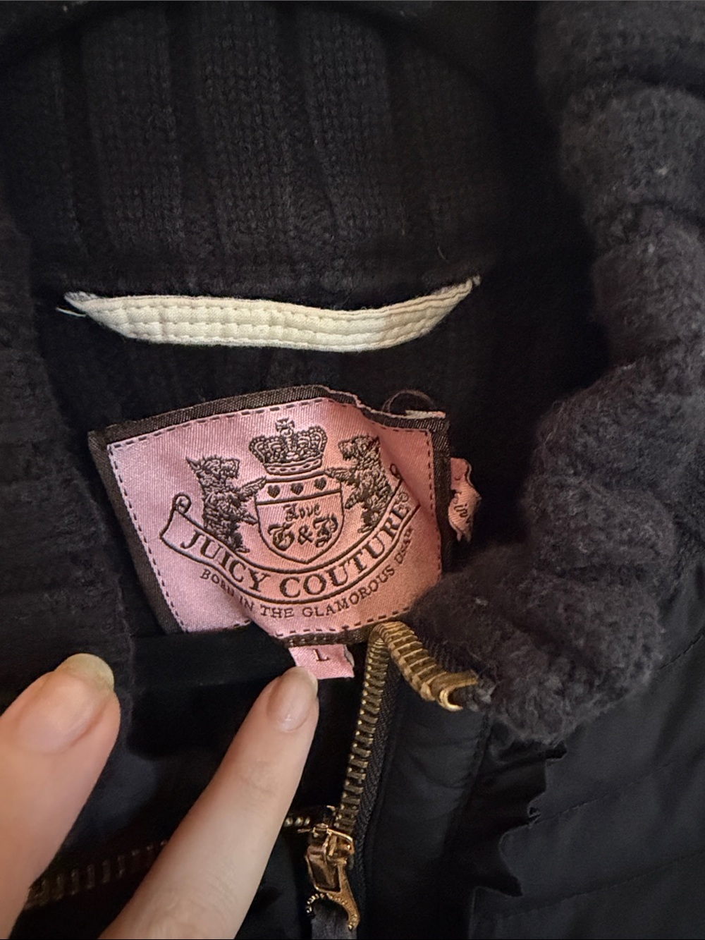 Juicy Couture Black Quilted Puffer Vest with Rib Knit Collar and Knit Back - Picture 2 of 5